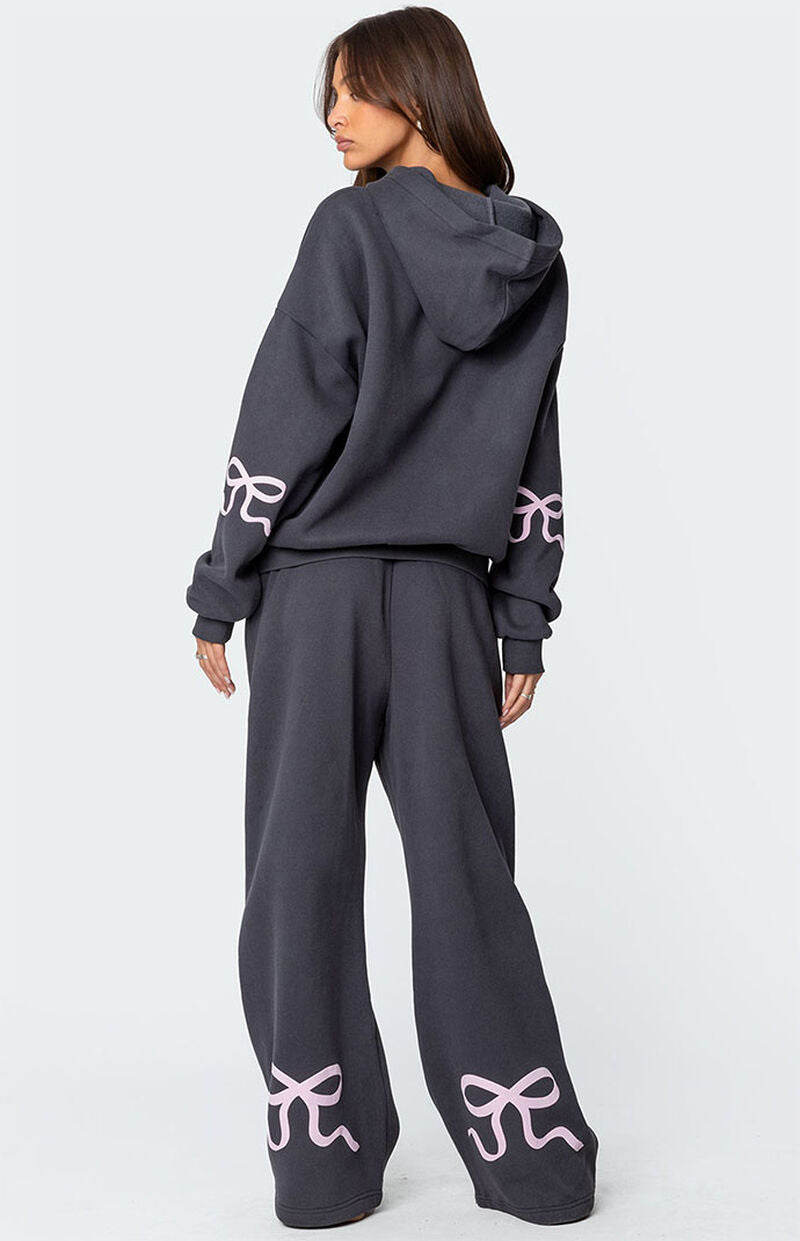 Grey Tracksuit Women - Pink Bow - Regular Fit - Modern Touch - Essential Elegance