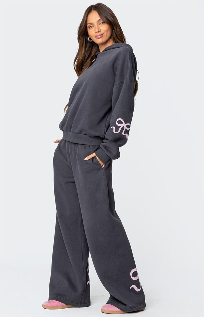 Grey Tracksuit Women - Pink Bow - Regular Fit - Modern Touch - Essential Elegance