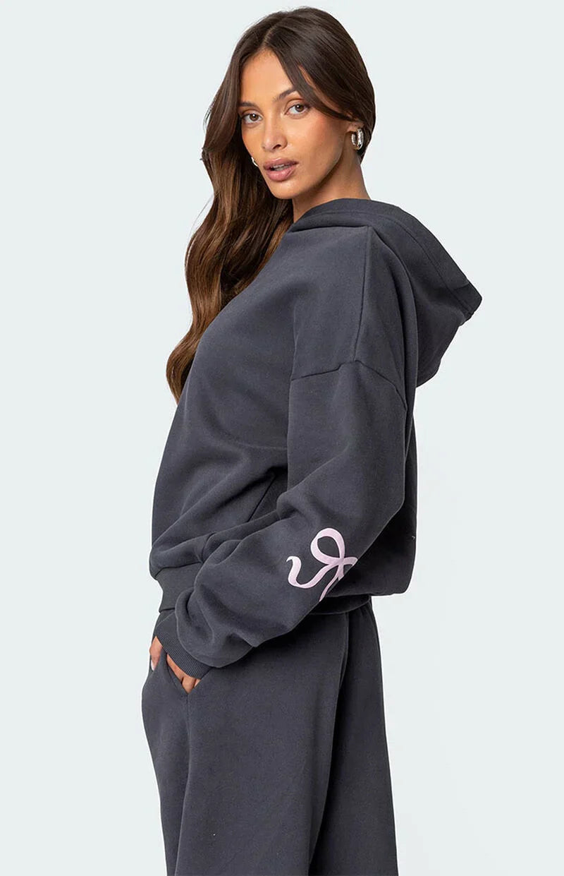 Grey Tracksuit Women - Pink Bow - Regular Fit - Modern Touch - Essential Elegance