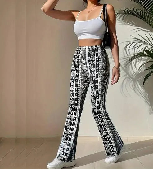 Flare Pants - Trendy Prints - Flattering Fit, Comfortable Fabric - Perfect for Everyday Wear