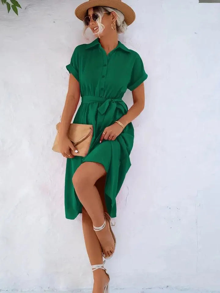 Tineke - Plain shirt dress with belt