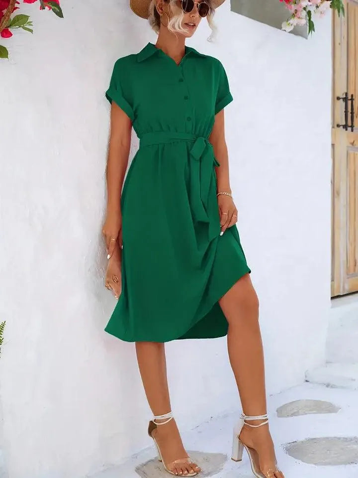 Tineke - Plain shirt dress with belt