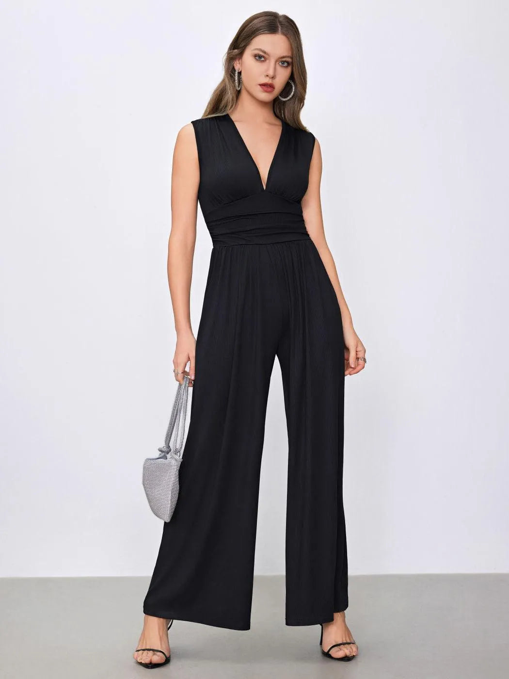 Jumpsuit - Elegant - Fitted Waist, Delicate Neckline - Perfect for Special Occasions