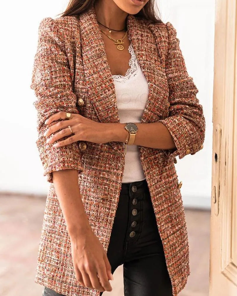 Blazer - Elegant Collection - Detailed Texture, Gold Buttons - Perfect for Work or Dressy Occasion