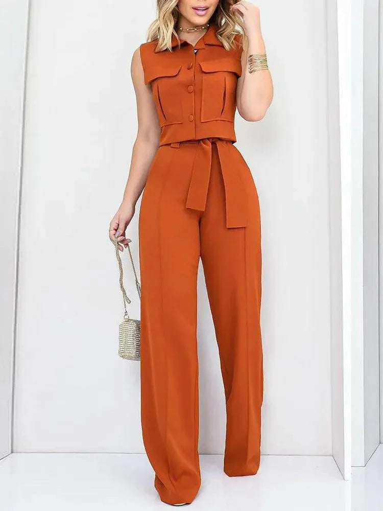 Jumpsuit - Elegant Style - Tie Belt, Wide Legs - Perfect for Casual and Formal Occasions