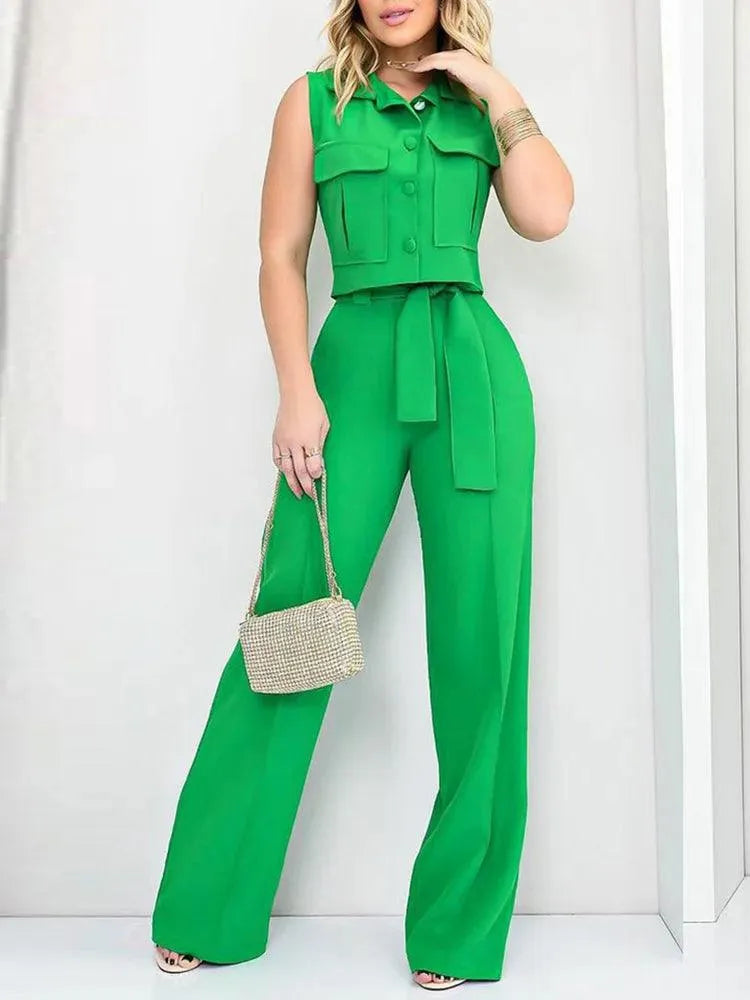 Jumpsuit - Elegant Style - Tie Belt, Wide Legs - Perfect for Casual and Formal Occasions