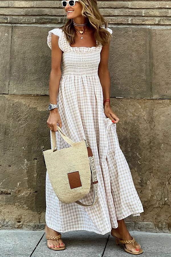 Ladies Maxi Dress with Checked Print