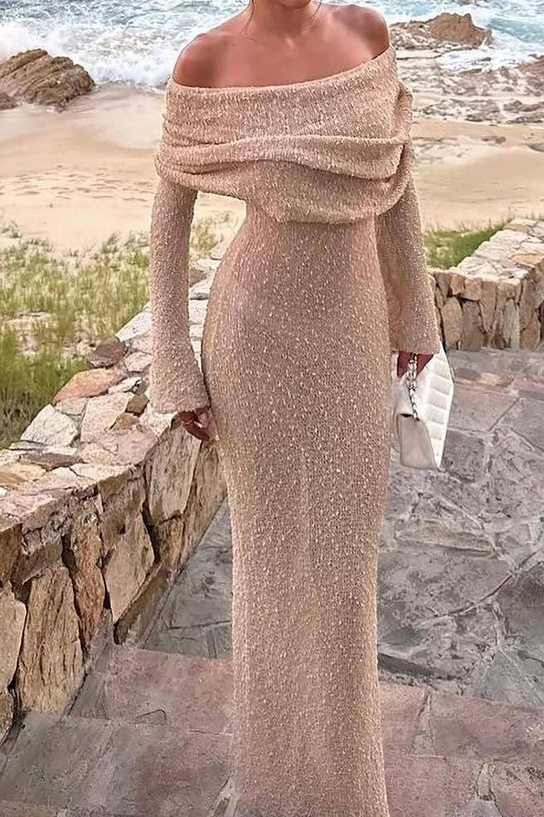 Maxi Dress - Off Shoulder - Soft Knit - Perfect for Casual Events