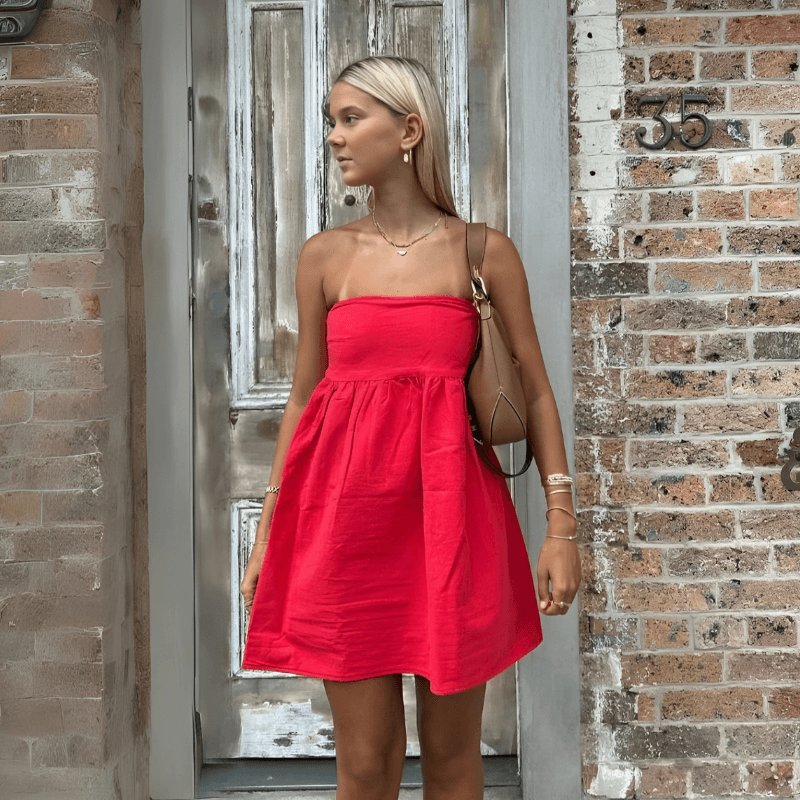 Strapless Summer Dress - Airy - Suitable for Hot Days - Perfect for Casual Outings