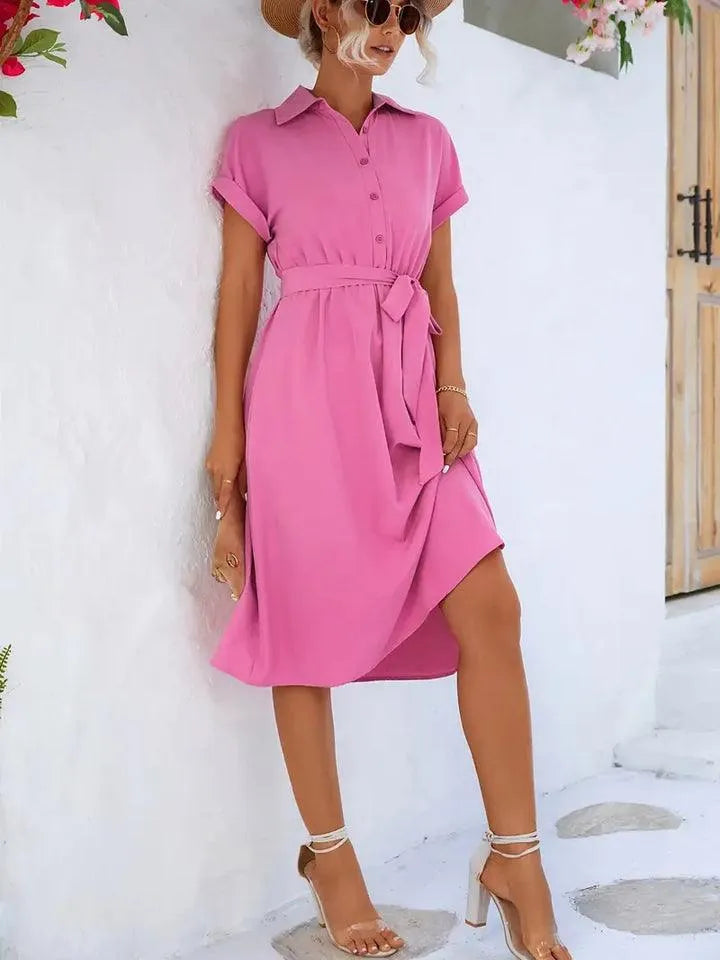 Tineke - Plain shirt dress with belt