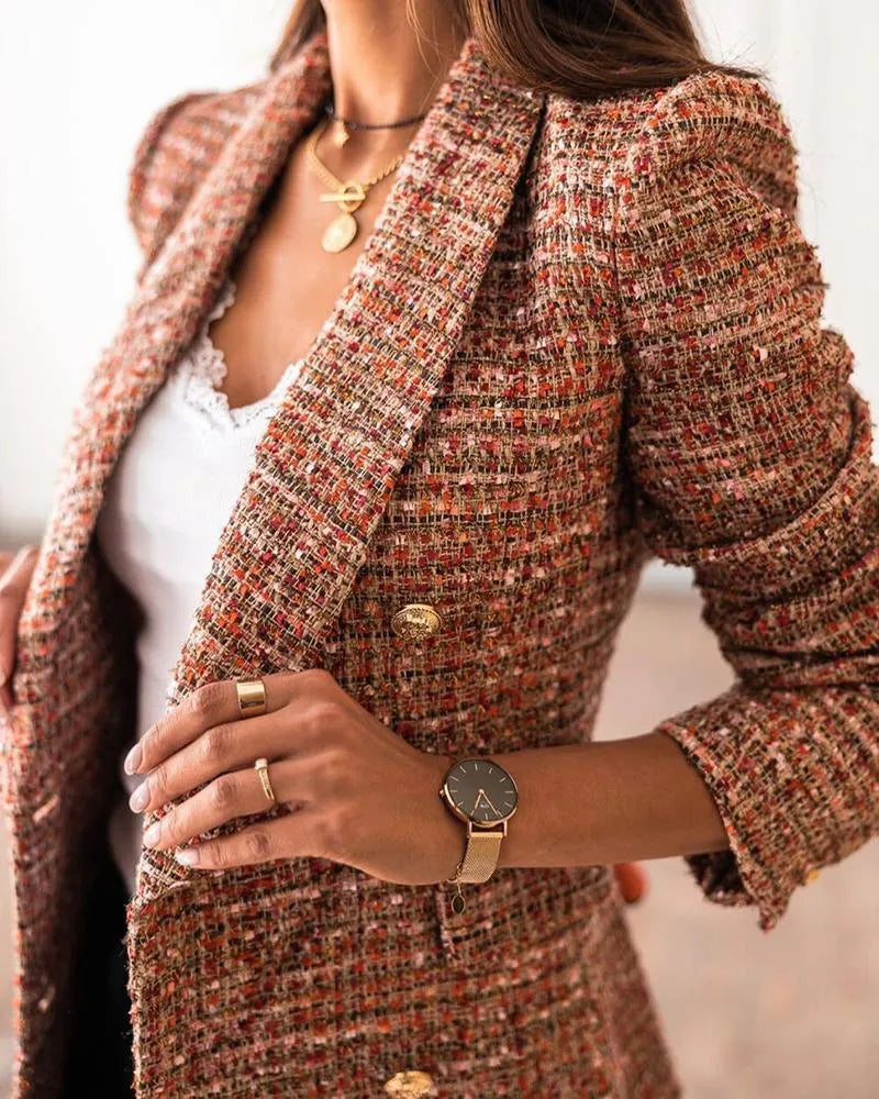 Blazer - Elegant Collection - Detailed Texture, Gold Buttons - Perfect for Work or Dressy Occasion