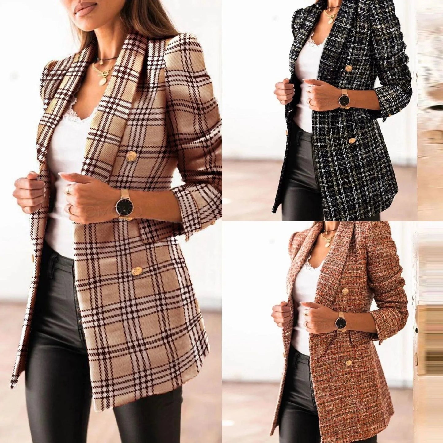 Blazer - Elegant Collection - Detailed Texture, Gold Buttons - Perfect for Work or Dressy Occasion