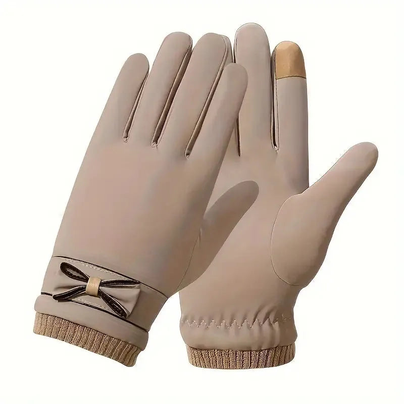 Winter Gloves - Bow Design - Fur Lined, Windproof, Waterproof - Perfect for Winter Activities