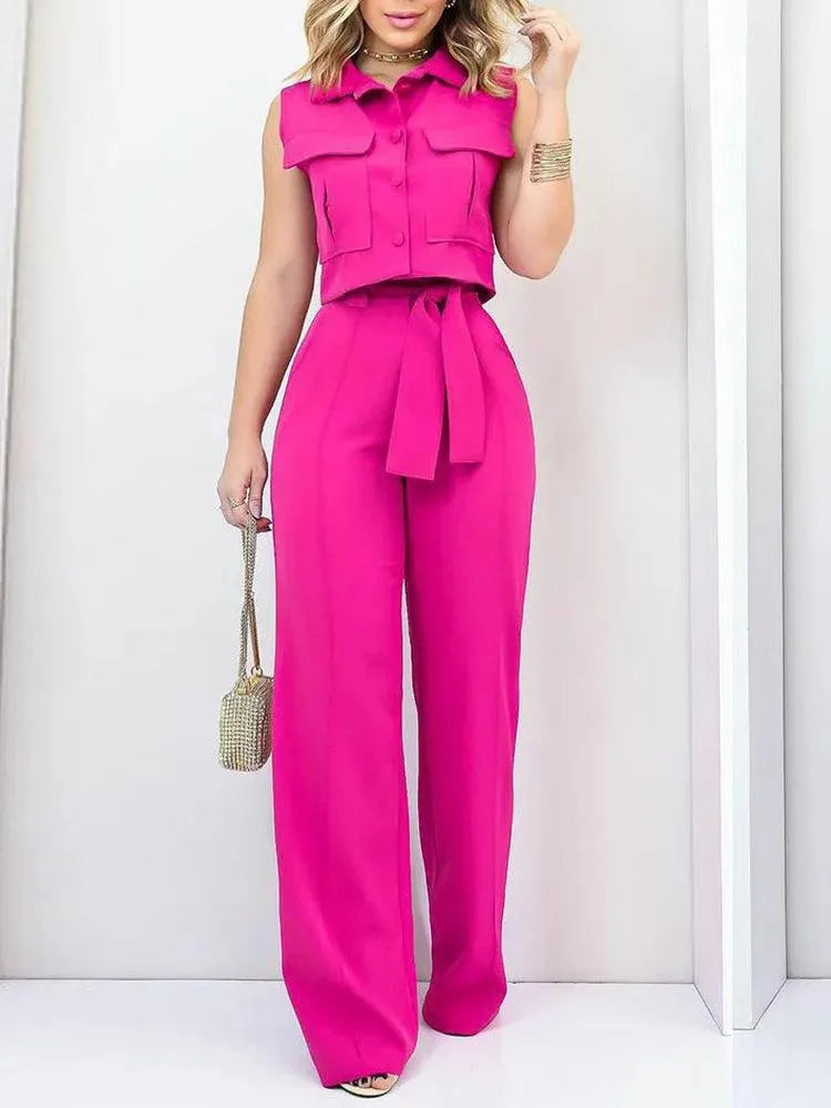 Jumpsuit - Elegant Style - Tie Belt, Wide Legs - Perfect for Casual and Formal Occasions