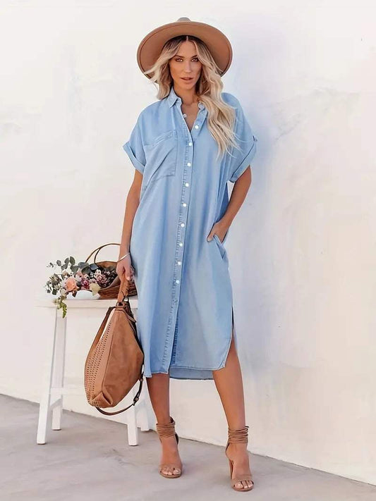 Shirt Dress - Airy - Short Sleeves - Perfect for Summer