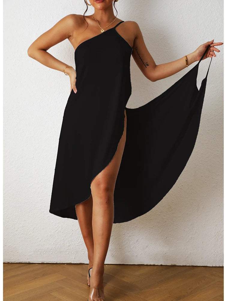 Maxi Dress - Asymmetrical - Loose, High Split - Ideal for Summer Evenings