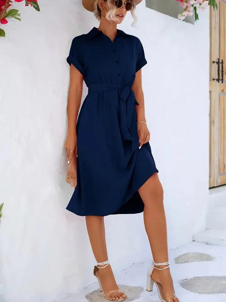 Tineke - Plain shirt dress with belt