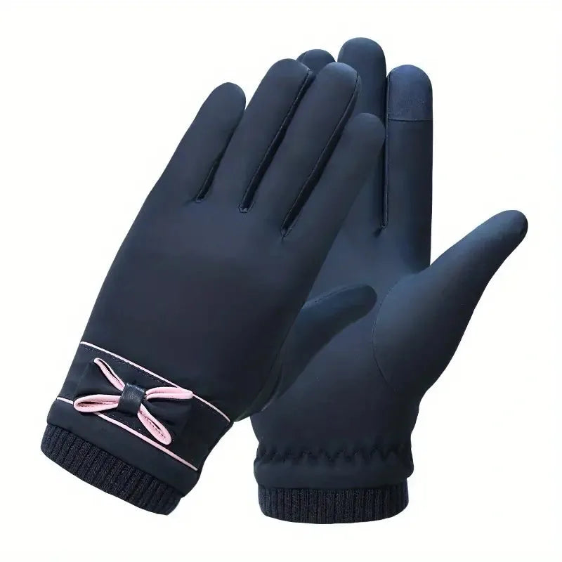 Winter Gloves - Bow Design - Fur Lined, Windproof, Waterproof - Perfect for Winter Activities