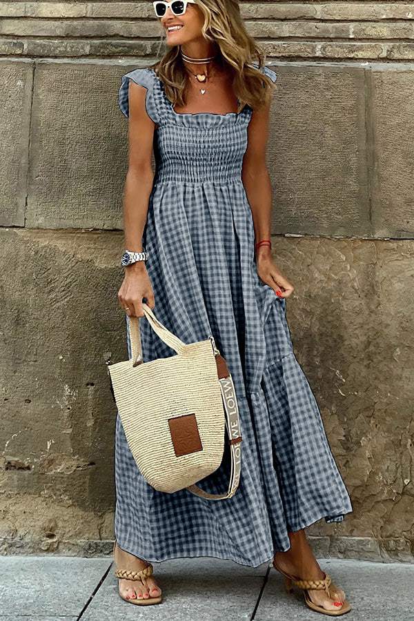 Ladies Maxi Dress with Checked Print