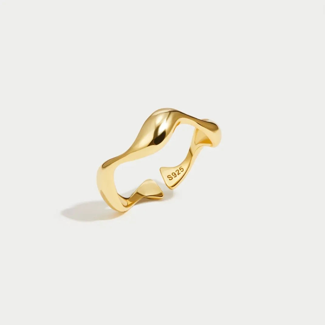 Minimalistisk ring - havinspiration - 18K forgyldt, sterlingsølv, justerbar ringstørrelse - perfekt til enhver lejlighed