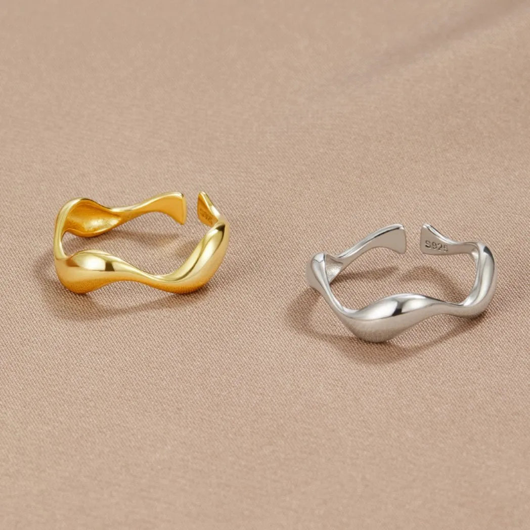 Minimalist Ring - Ocean Inspiration - 18K Gold Plated, Sterling Silver, Adjustable Ring Size - Perfect for Any Occasion