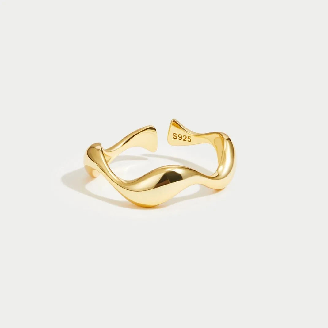 Minimalist Ring - Ocean Inspiration - 18K Gold Plated, Sterling Silver, Adjustable Ring Size - Perfect for Any Occasion