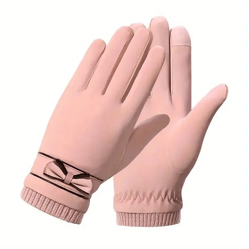 Winter Gloves - Bow Design - Fur Lined, Windproof, Waterproof - Perfect for Winter Activities