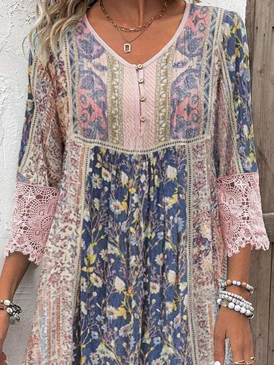 Tunic Dress - Bohemian Flair - Floral Print - Ideal for Summer Days