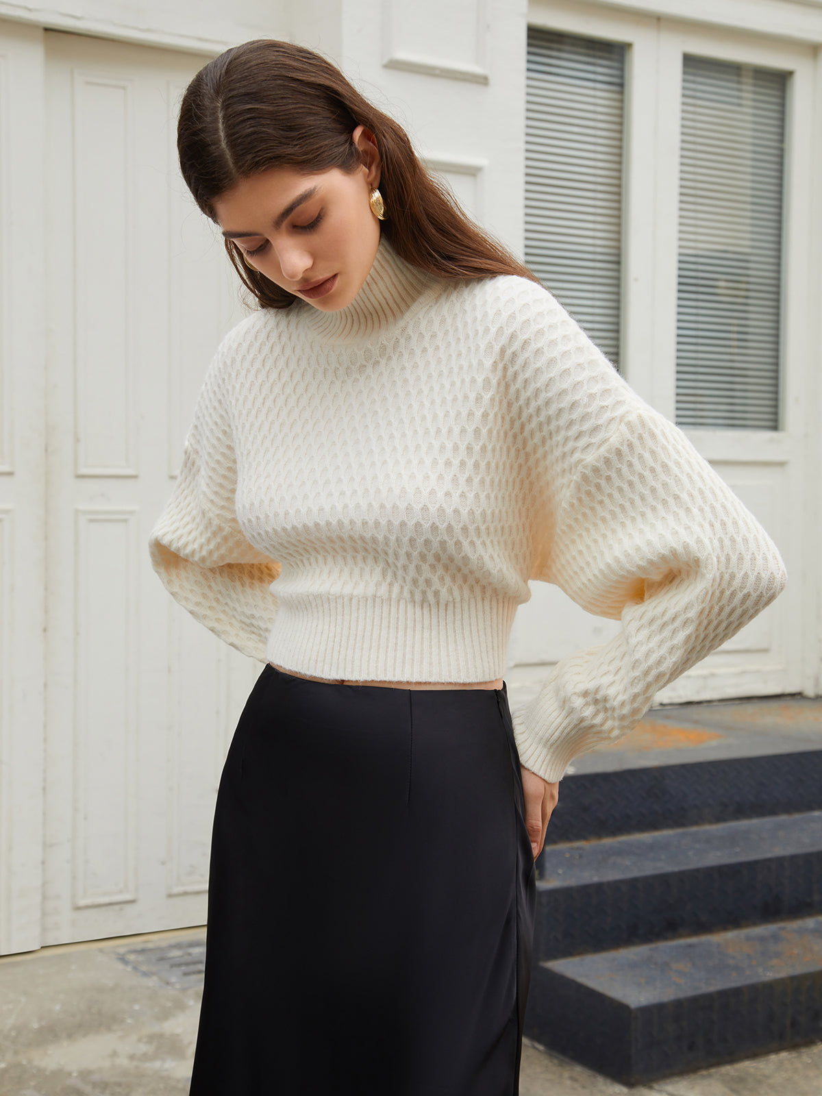 Women's Sweater | Tie Back Mock Neck Sweater