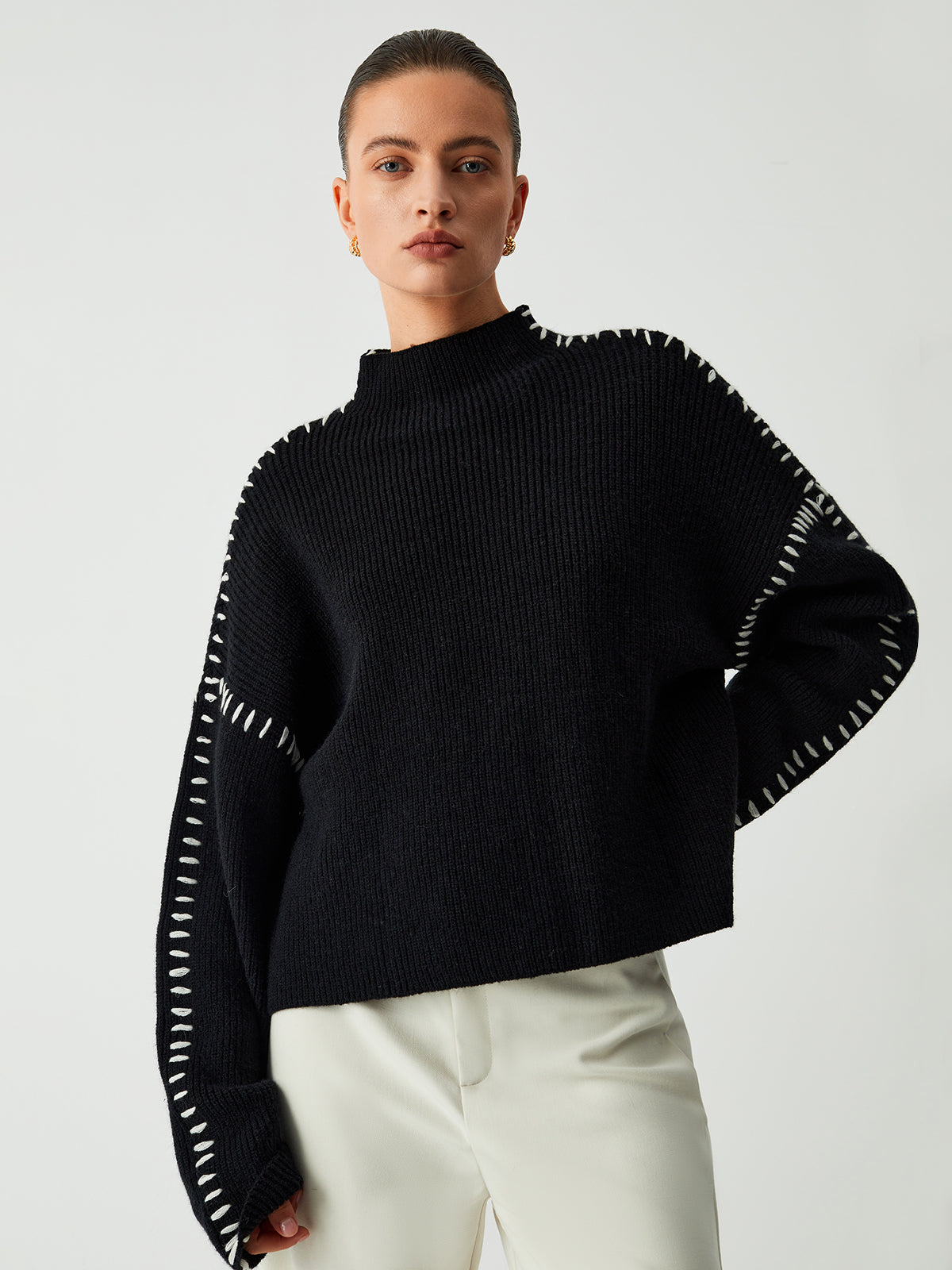 Shift The Focus | Oversized Mock Neck Sweater/Sweater Women