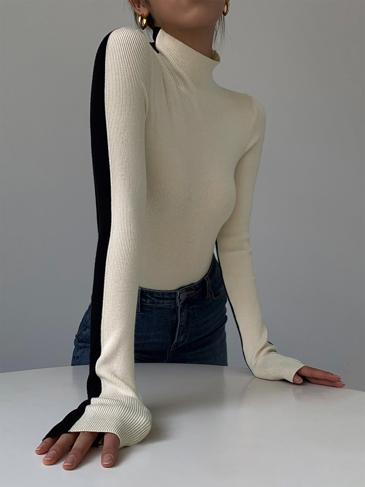 Women's Sweater/Sweater | Two Tone Double Sided Long Sleeve Knit