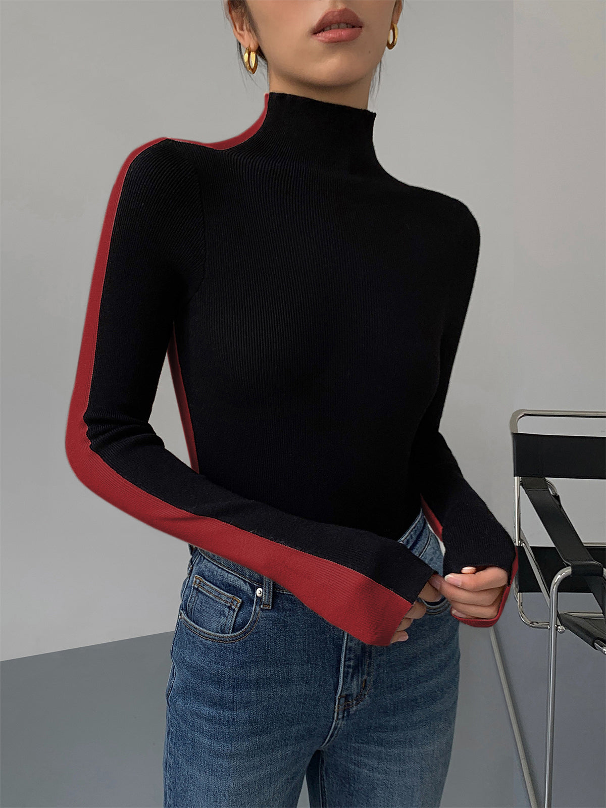 Women's Sweater/Sweater | Two Tone Double Sided Long Sleeve Knit