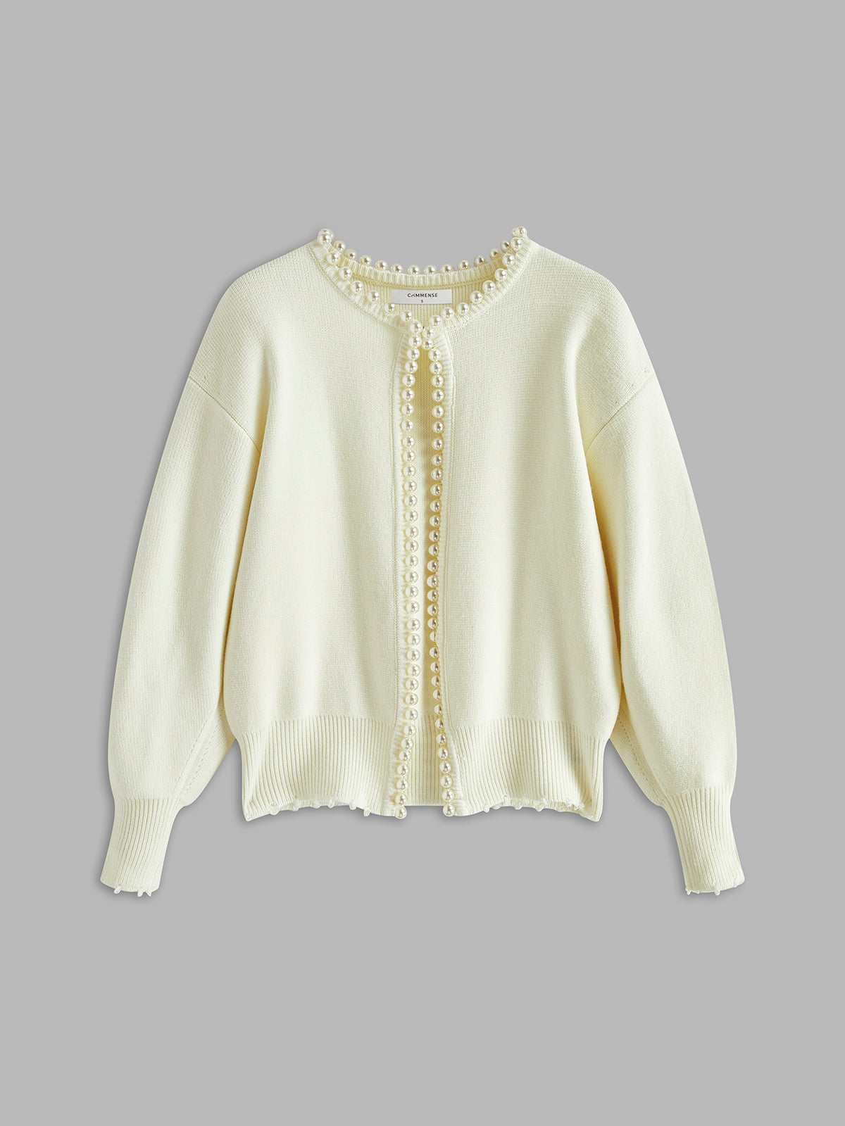 Pearl Trim | Ripped Hem Cardigan Sweater Women