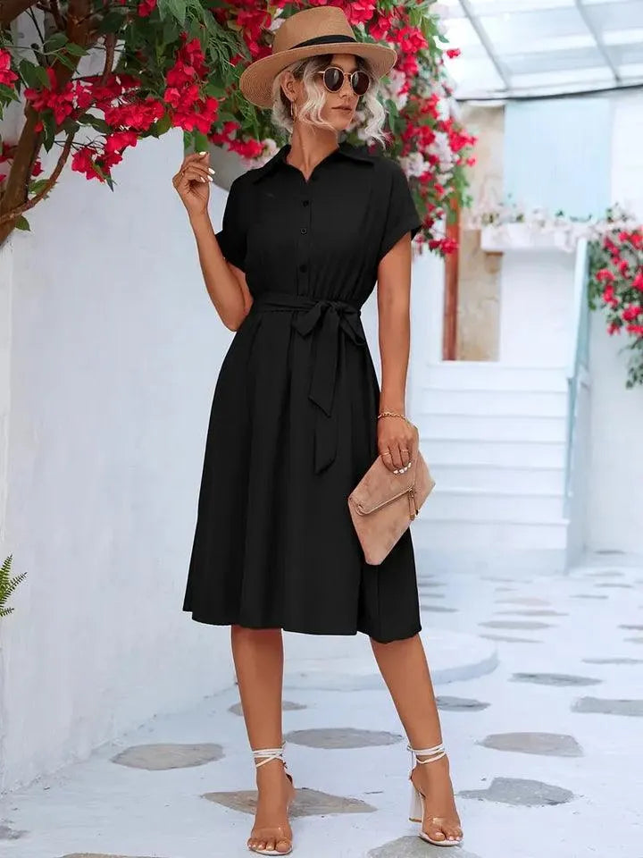 Tineke - Plain shirt dress with belt