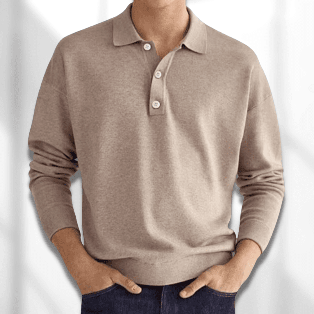 Men's Polo Sweater - Classic - Long Sleeves, Refined Polo Collar - Perfect for Various Occasions