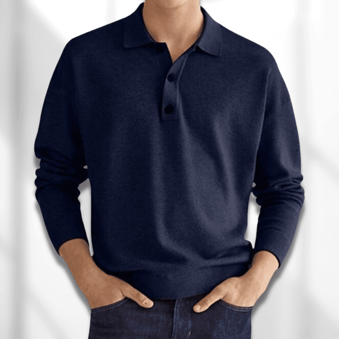 Men's Polo Sweater - Classic - Long Sleeves, Refined Polo Collar - Perfect for Various Occasions