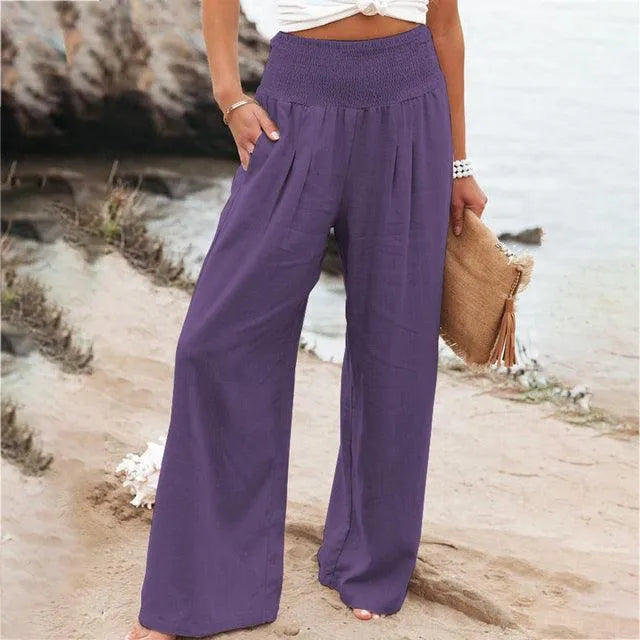 Women's Summer Trousers - Casual Chic - Cotton and Linen Blend - Ideal for Summer Occasions