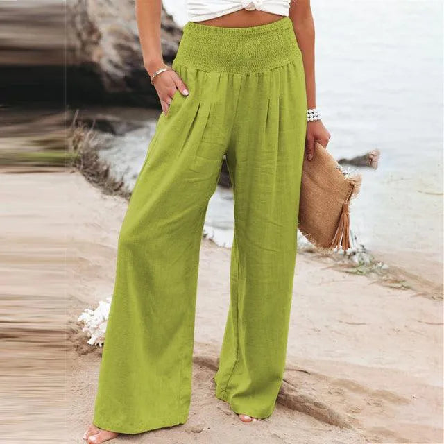 Women's Summer Trousers - Casual Chic - Cotton and Linen Blend - Ideal for Summer Occasions