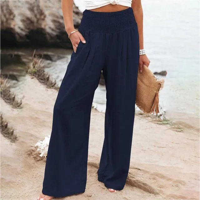 Women's Summer Trousers - Casual Chic - Cotton and Linen Blend - Ideal for Summer Occasions