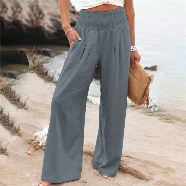 Women's Summer Trousers - Casual Chic - Cotton and Linen Blend - Ideal for Summer Occasions