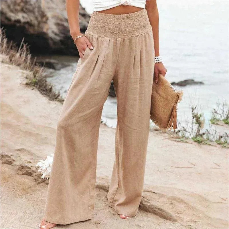 Women's Summer Trousers - Casual Chic - Cotton and Linen Blend - Ideal for Summer Occasions