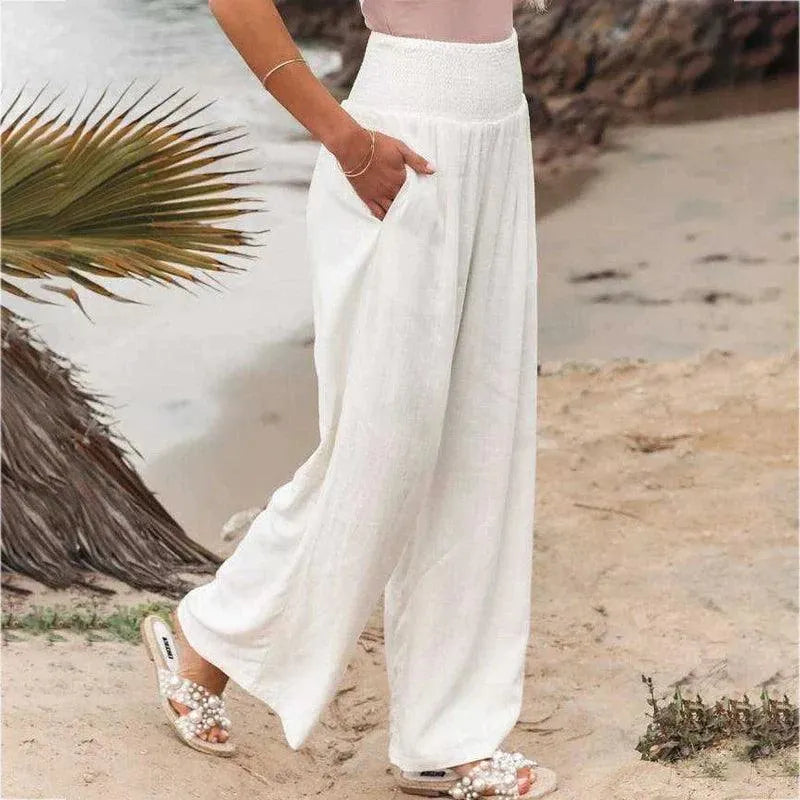 Women's Summer Trousers - Casual Chic - Cotton and Linen Blend - Ideal for Summer Occasions