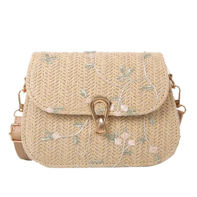 Shoulder Bag - Liana - Embroidered - Straw - Perfect for Sunny Days