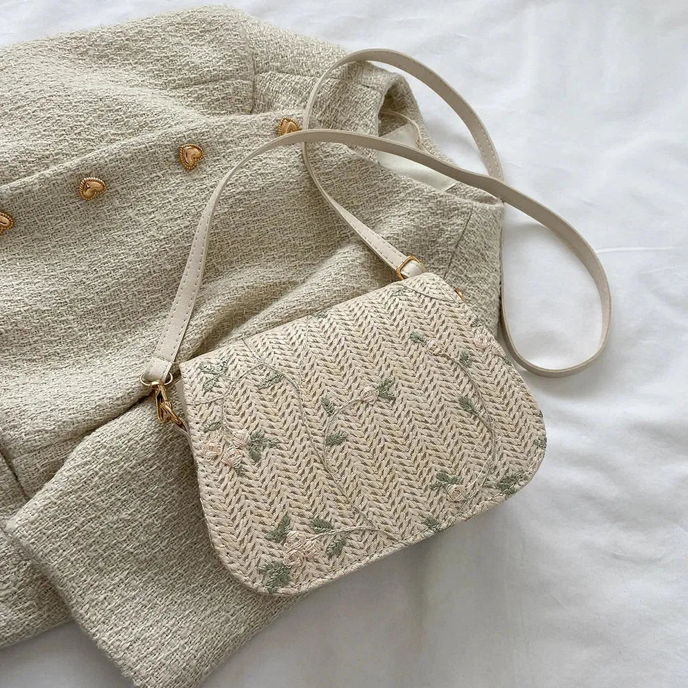 Shoulder Bag - Liana - Embroidered - Straw - Perfect for Sunny Days