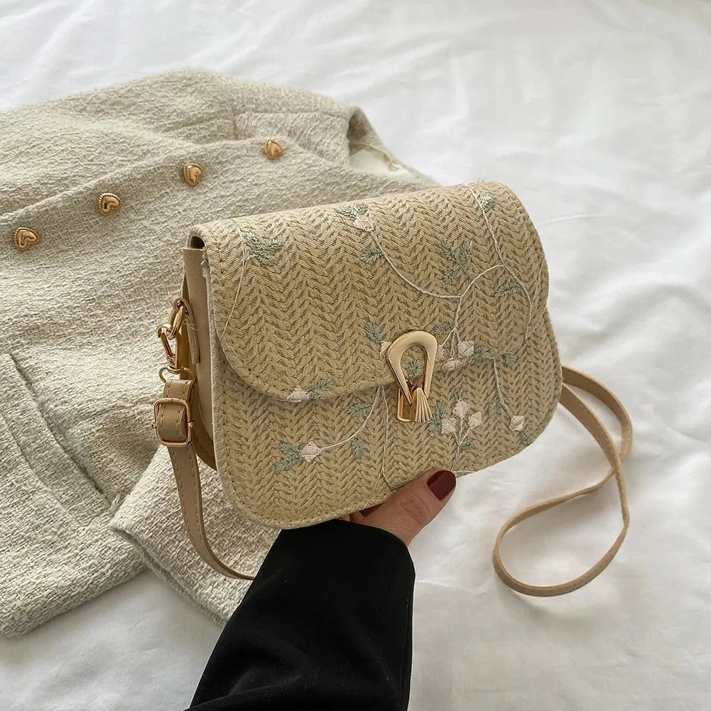 Shoulder Bag - Liana - Embroidered - Straw - Perfect for Sunny Days