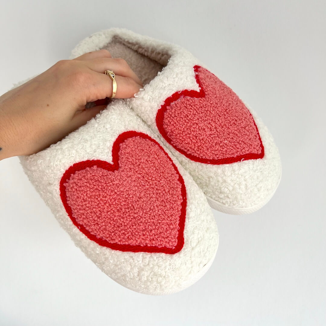 Loving Heart Slippers | White - Cute and Comfortable - Perfect Gift for Winter