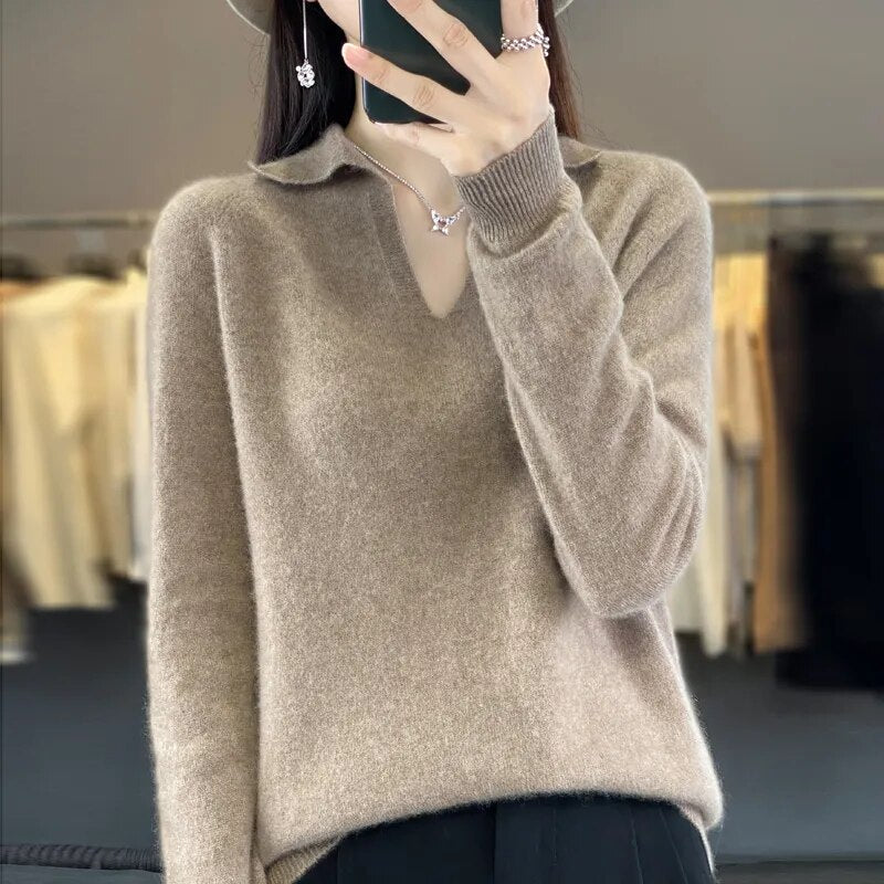 Merino wool sweater with collar