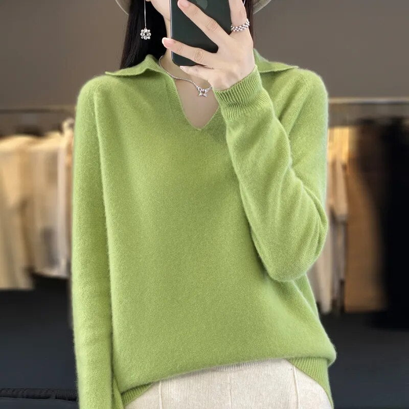 Merino wool sweater with collar