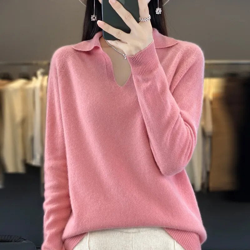 Merino wool sweater with collar