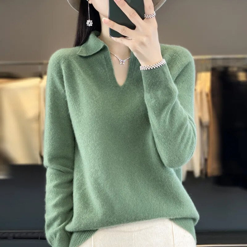 Merino wool sweater with collar